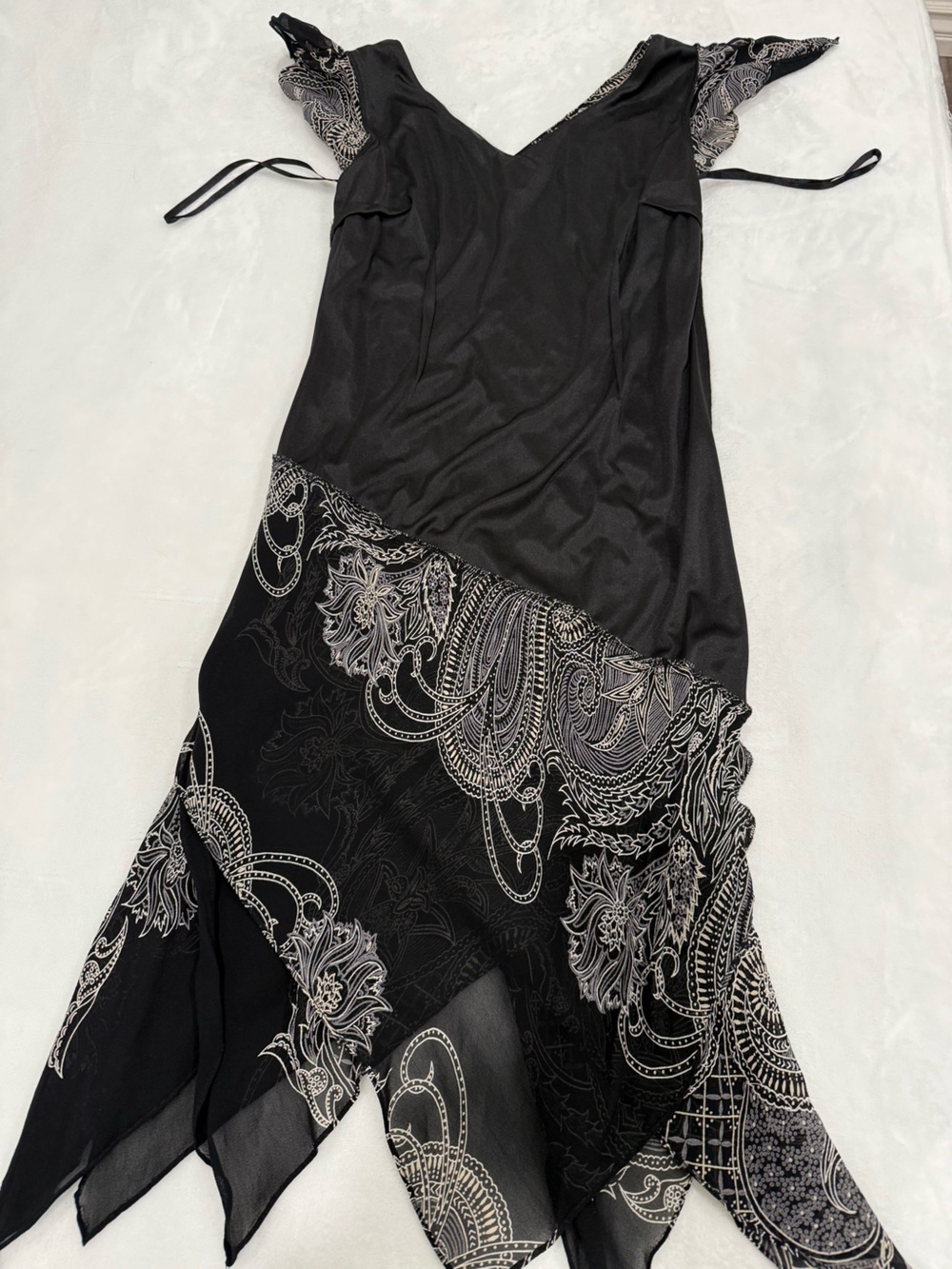 Evan Picone Petite Black Paisley Handkerchief Hem Dress Size 4 - Picture 8 of 12